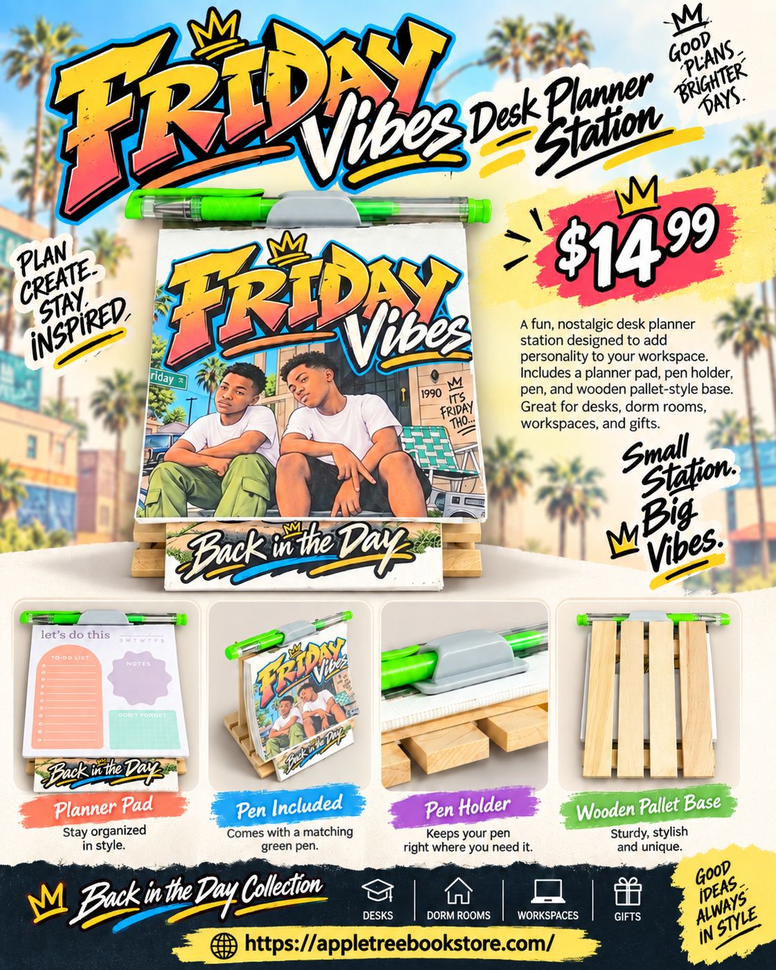 AppleScript “Friday Vibes” Desk Planner Station
