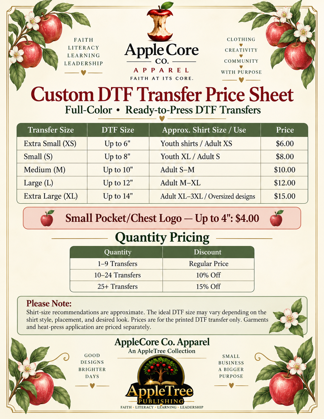 AppleCore Co. Custom DTF Transfers – Ready-to-Press Full-Color Prints