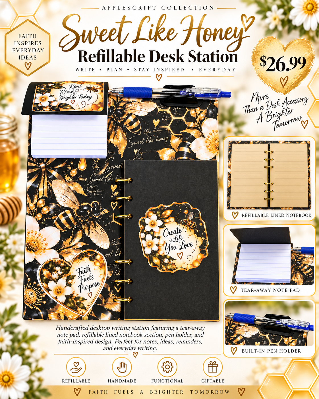 AppleScript Sweet Like Honey Refillable Journal & Notepad Station